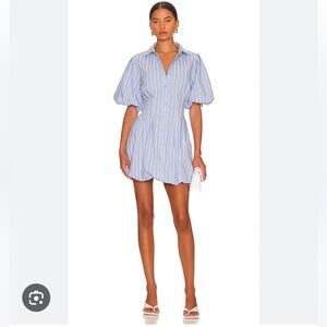 Simkhai Cleo Balloon Mini Dress with Puff Sleeves in Classic Blue Stripe Sz 4